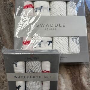 NWT- 4 Pack Baby Swaddle Blankets & 3Wash Cloth Set Fighter/ Fire Truck, Bamboo